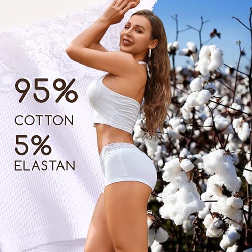 READY TO LOVE Boxer Femme Coton Shorty Culottes pour Femme sous Vetements Feminins Slip Coton Culotte Dentelle Lot de 5 (XL) – vue 3