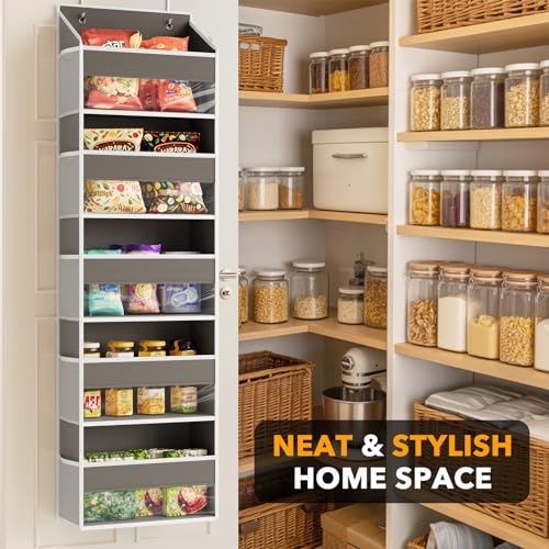 SpaceAid 1 Pack Over The Door Organizer with 5 Large Pockets and 10 Mesh Side Pockets, 5 Layers Door Organizer Hanging with Clear Window for Bedroom, Bathroom, Pantry and Nursery, Gray - Image 5
