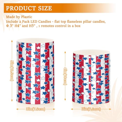Image of American Flag USA 4th July Red White Blue Star Stripe Flickering Flameless Candles Battery Operated Remote Timer,Tea Light Candles LED Pillar Votive Candles set of 2 for Outdoor Indoor Decoration