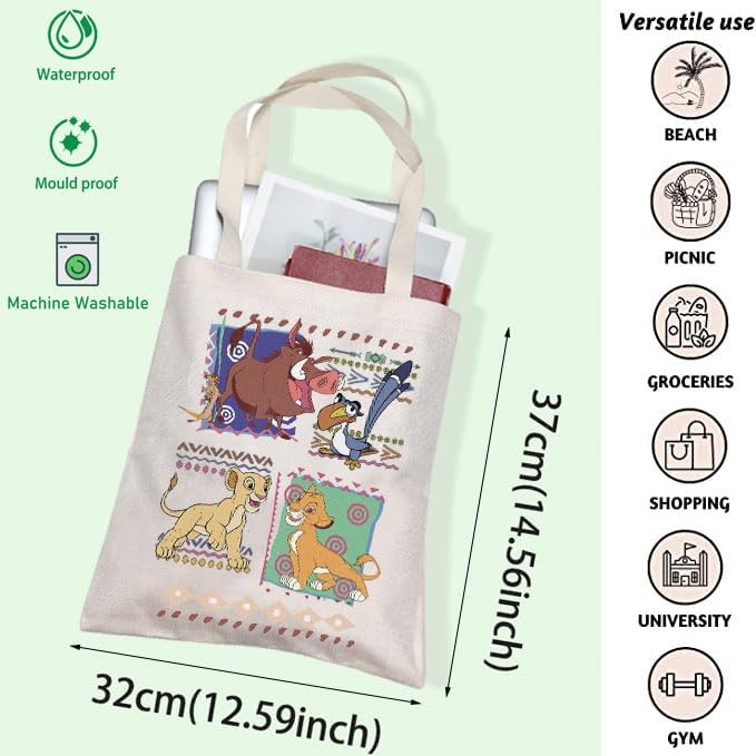 FOTAP Cartoon Movie Tote Bag Magic Kingd*m Movie Inspired Gift Lion, Simba And Timon Fan Gifts - Image 5