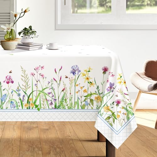 Arquiel Rectangle Floral Mantel, Manteles Floral Pastoral Silvestres, Mantel de Tela Impermeable Antimanchas Lavable Poliéster Duradera para Cocina Comedor Fiestas Primavera Verano(152 x 213 cm)
