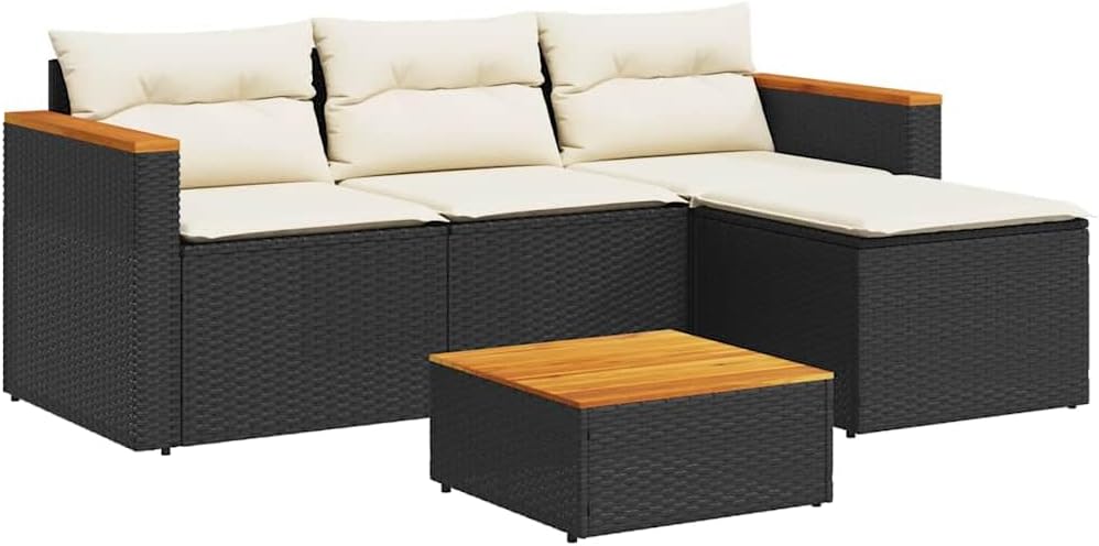 vidaXL Patio Sofa Set with Cushions 3 Piece, Outdoor Sectional Sofa Couch, Patio Conversation Set for Garden Backyard, Black Poly Rattan
