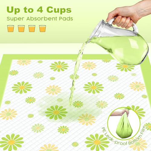Image of MIZOK Puppy Pads 100 Counts 22 inchx22 inch , Dog Pee Pads 6-Layer Super Absorbent & Leak-Proof, Daisy Pattern, 4-Corner Adhesive Tabs, Wee Wee Pads for Puppies & Small Dog Breeds
