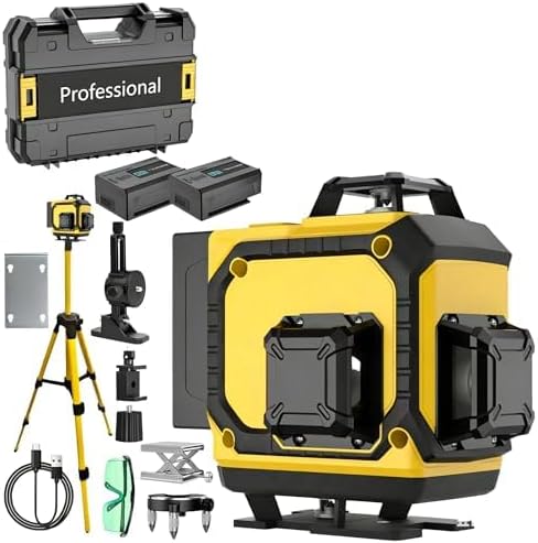 16 Laser Level with 1M Tripod, 4x360° Laser Line, Lazer Leveler Tool for Picture Hanging laserpower<1mW, 2 Batteries