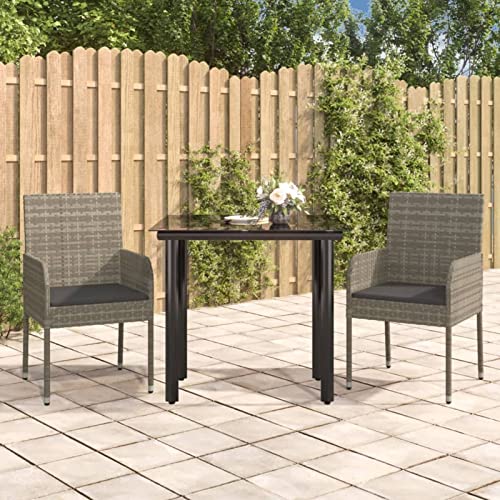Xichuzi Set Comedor jardín 3 pzas y Cojines ratán sintético Negro Gris, Conjunto Mesa Y Sillas Jardin, Mesa Terraza Exterior Y Sillas, Conjunto Terraza, Muebles Jardin Exterior