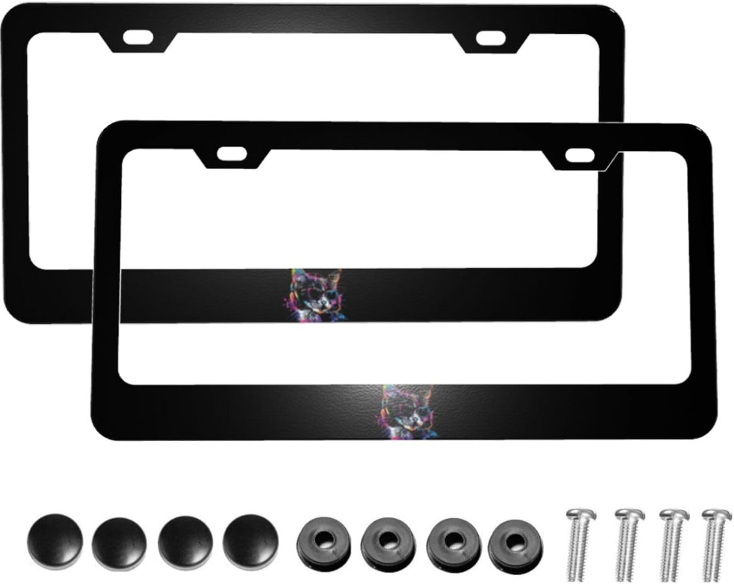 Colored Cat Eyeglasses Matte Aluminum License Plate Frame with Black Screw Caps，2pcs 2 Holes Black Licenses Plates Frames,Car Licenses Plate Covers Holders for Us Vehicles/Women/Men