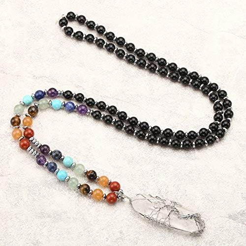 Jovivi Natural 7 Chakras Healing Crystals Necklace Wire Wrapped Clear Quartz Stone Pendant Healing Pointed Reiki Energy Balancing4