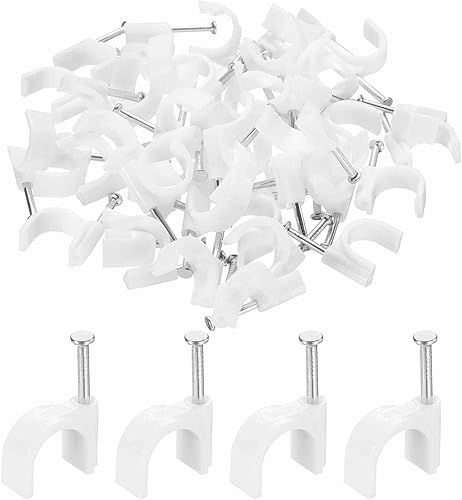 HARFINGTON 50 clips de cable de 0.472 pulgadas con gancho en J de media abrazadera con clavo circular de un solo clavo en clips de alambre de cable