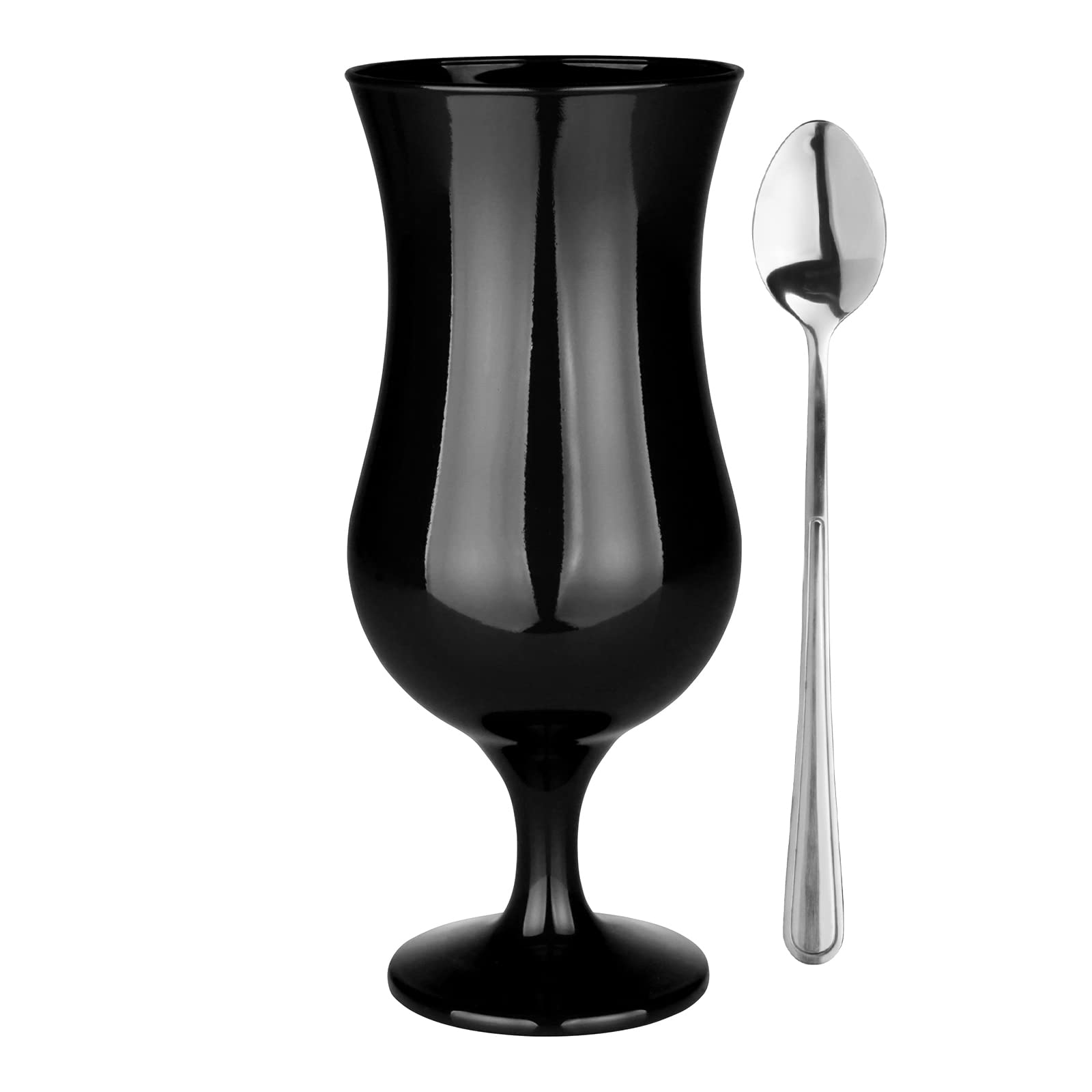 Glasmark A570032-0420518525LD Set di 6 Bicchieri da Cocktail Max 480 ml Nero + cucchiaino Lungo, Vetro e Acciaio Inox