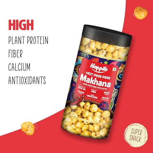 Image of Happilo Premium Makhana Superhot Peri Peri Jar 80g | Roasted Foxnuts, Phool Makhana | Healthy Snacks | Low Calorie, Vegan & Spicy