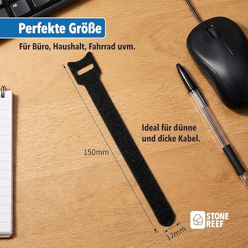 100 Stück Klett-Kabelbinder – 150 x 12 mm – Wiederverwendbare Kabelbinder für Kabelmanagement – Klettband für PC, TV, Haushalt, Büro & Garten – Kabel Organizer – Kabelbinder Klettverschluss