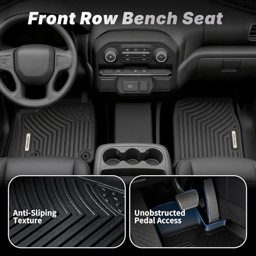 Image of OEDRO Floor Mats Fit for 2007-2013 Chevy Silverado /GMC Sierra 1500 & 2007-2014 Silverado /Sierra 2500 HD /3500 HD Crew Cab (Without Storage Box), TPE All-Weather Floor Liners, 1st and 2nd Row Mat, Black