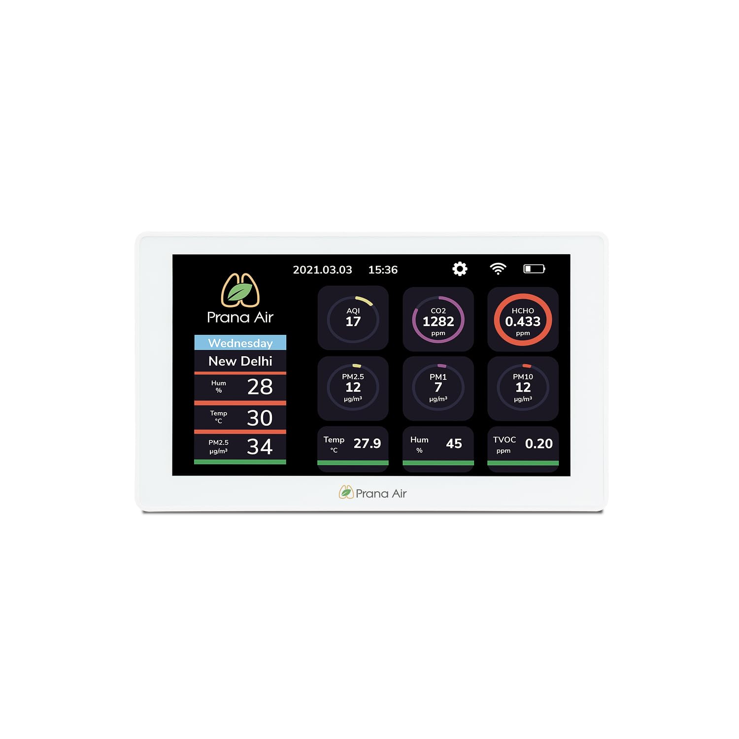 Prana Air Sensible+ Indoor Air Quality Monitor - 7 Inch Touch Screen, PM2.5, CO2, TVOC, HCHO | WiFi, Mobile & TV App Enabled-image-14