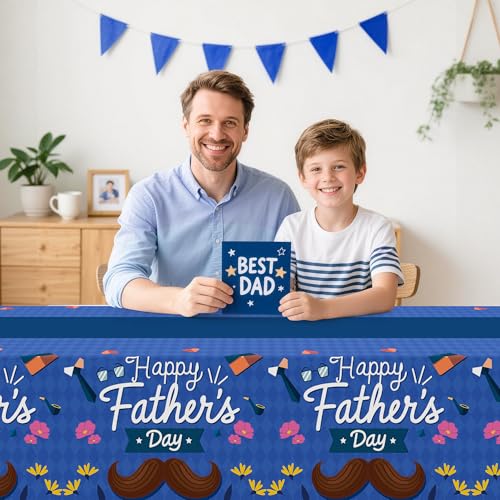 Image of Childom 3 Pack Fathers Day Decorations,Happy Fathers Day Tablecloth,54 inch x 108 inch Disposable Plastic Table Cloth for Rectangle,Party Table Cover for Birthday Party Supplies,Home,Dinner,Indoor,Outside