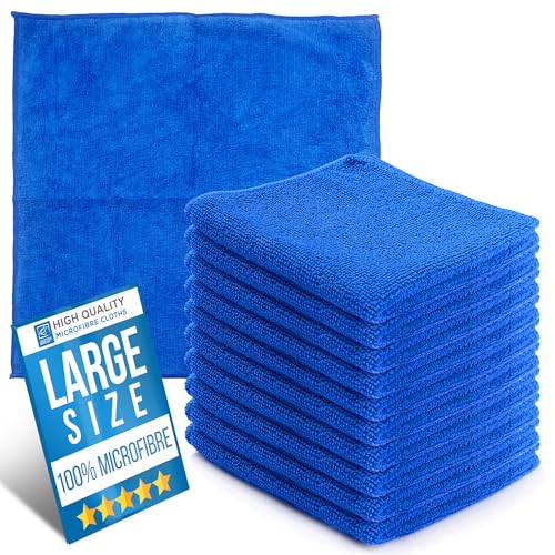 Microfibre Cleaning Cloth Large Size 40x40cm Super Absorbent Lint Free Microfiber Cloths Cleaning for Home Kitchen Surface Mirrors Bathrooms Motorbike Car (Blue 10)