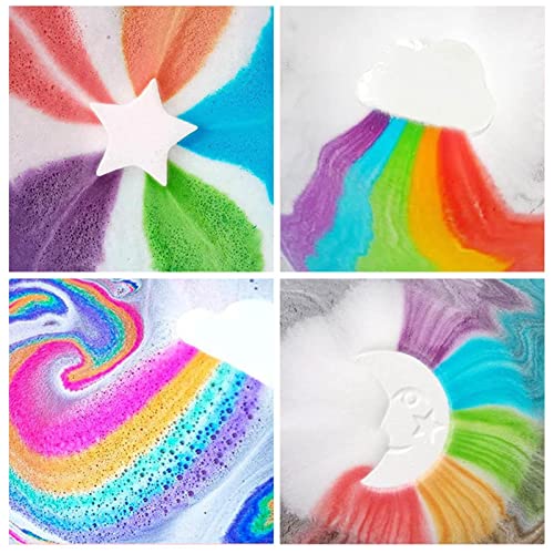 Conjunto de bombas de banho multicoloridas, nuvem e estrela, explosão de banho com ingredientes limp