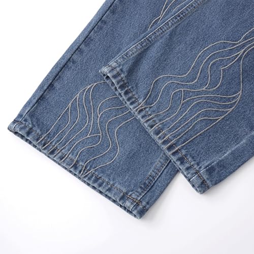Men’s Baggy Jeans Wide Leg Denim Pants with Wave Stitch Detail Vintage Washed Streetwear Skate Style4