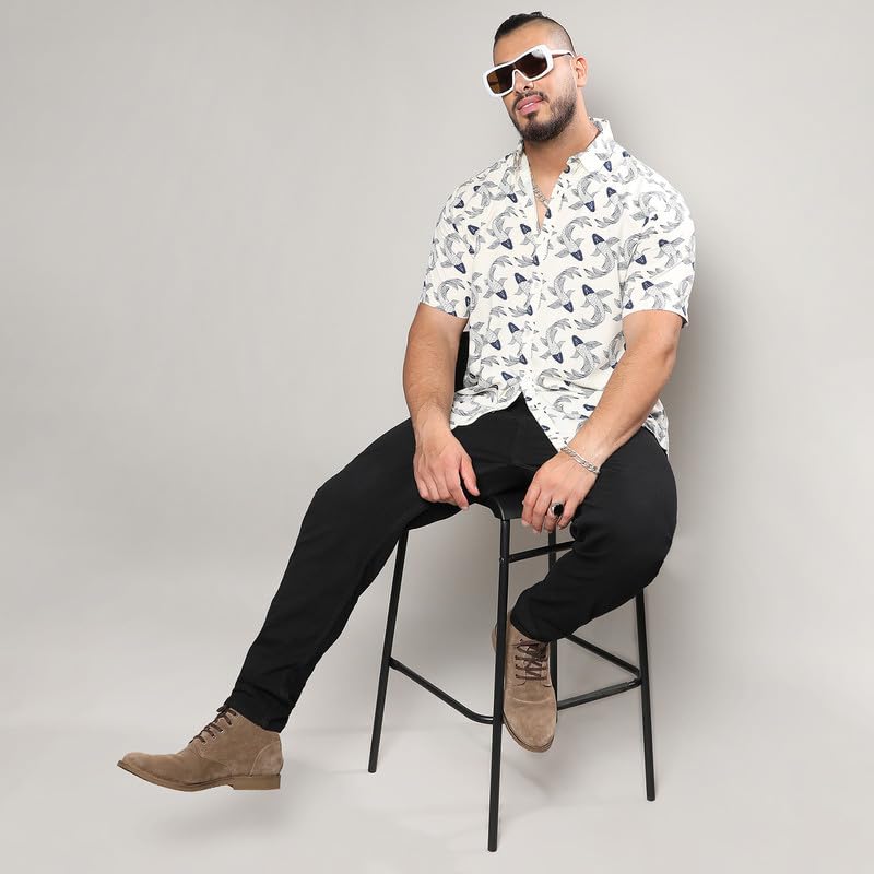 Image of Instafab Plus Men's Shirt for Casual Wear | Spread Collar | Short Sleeve | Button Closure | Plus-Size Fit | Cotton Shirt Crafted with Comfort Fit for Everyday Wear
