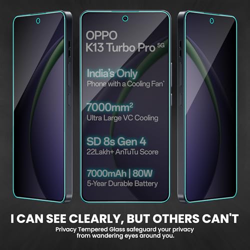 Image of FIRST MART Privacy Tempered Glass for Oppo K13 Turbo Pro & Oppo K13 Turbo, 2 Pack | Anti-Spy 9H Screen Protector, Edge-to-Edge, Case-Friendly, Scratch Resistant, Bubble-Free
