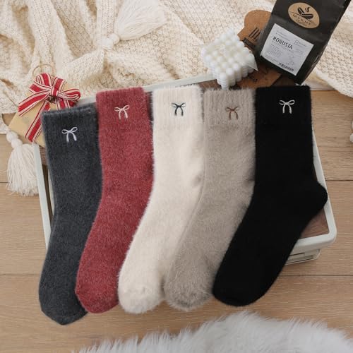 Image of SISOSOCK 5 Pairs Fuzzy Soft Cozy Comfortable Socks for Women, Casual Sleep Comfy Socks, Perfect Warm Winter Gifts for Women