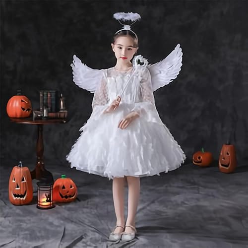 Miniatura 5 de Alas de ángel y halo para niños, disfraz de ángel para adultos, alas de plumas utilizadas para Halloween, disfraz de Nochebuena