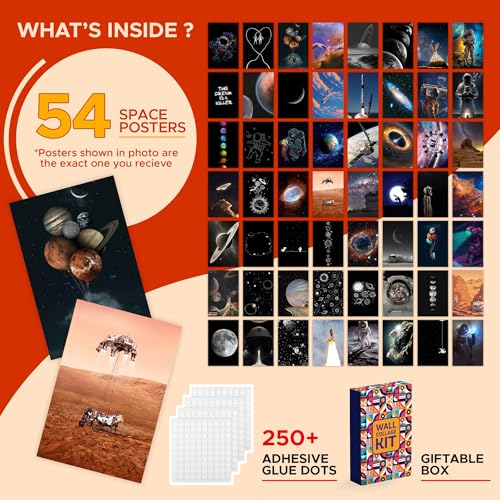 Image of CodersParadise Space Aesthetic Wall Collage Kit - Pack of 54 Galaxy-Themed 4x6 Inch Posters for Bedroom, Dorm & Study Room Decor | Premium Space Wall Art Prints with Glue Dots Included