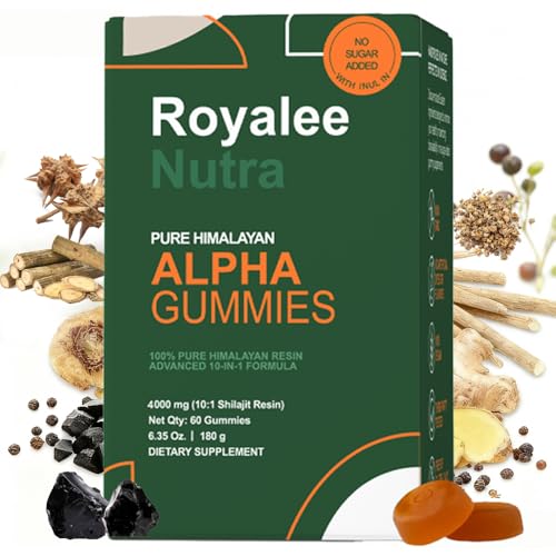 10-in-1 Alpha Gummies for Men 4000 mg Himalayan Shilajit with Tongkat Ali & Maca 75% Fulvic Acid Sugar-Free Vegan Energy and Vitality Support 85+ Trace Minerals 60 Count