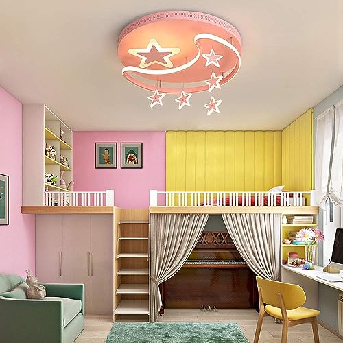 Chambre enfant lustre acrylique rose avec éclairage LED télécommandé - 2