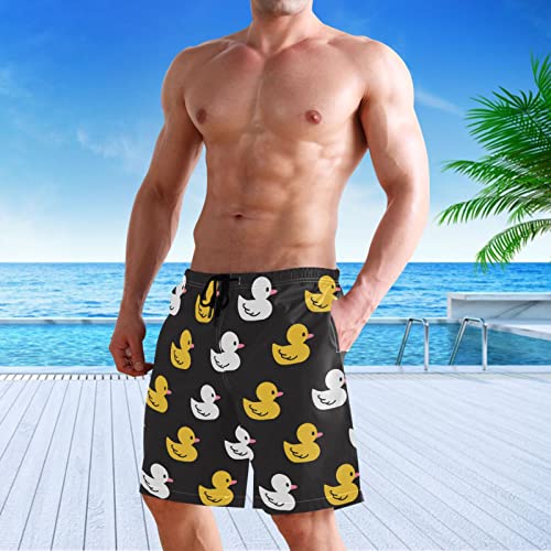 visesunny Men's Swim Trunks White Yellow Rubber Ducky Quick Dry Beach Holiday Party Swim Shorts4