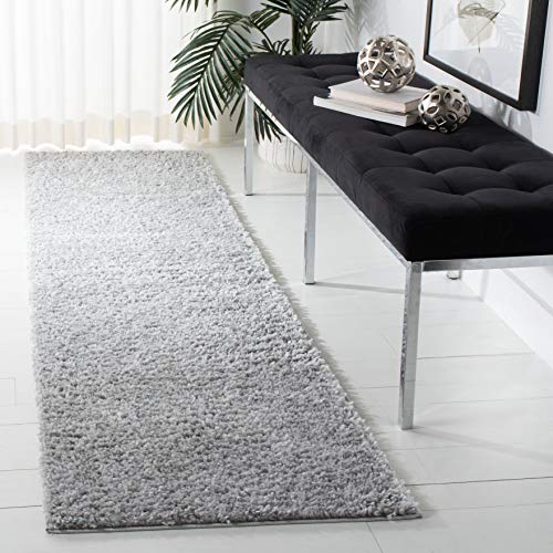 Safavieh Tapis Shag pour Salon, Salle à Manger, Chambre à Coucher - August Shag Collection, Tapis à Poil Court, Argent, 76 x 183 cm