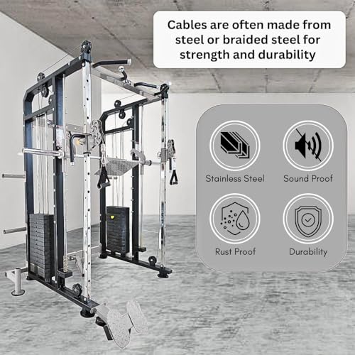 Image of Gym24 Functional Trainer with Smith Machine Home Gym Setup G24FTS501 | Dual 80 kg PVC Weight Stack | Multi Gym with Leg Press Pull Up Dip Bars T Bar Row | Grey Black