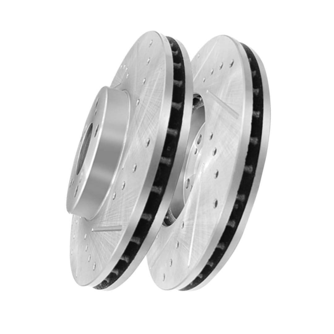 AutoShack Front Drilled & Slotted Brake Rotors – Silver Zinc Plated, Pair Of 2, Fits Acura ILX, Honda Accord, Civic, CR-Z & More (1998-2022 Models)