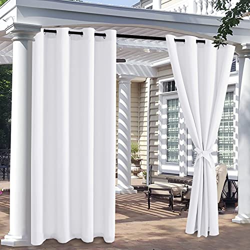 Hiasan White Outdoor Curtains for Patio Waterproof, 54 x 84 inch - Privacy Grommet Outside Curtains for Gazebo Porch Pergola Cabana, Single Panel and Sewn with 2 Tiebacks