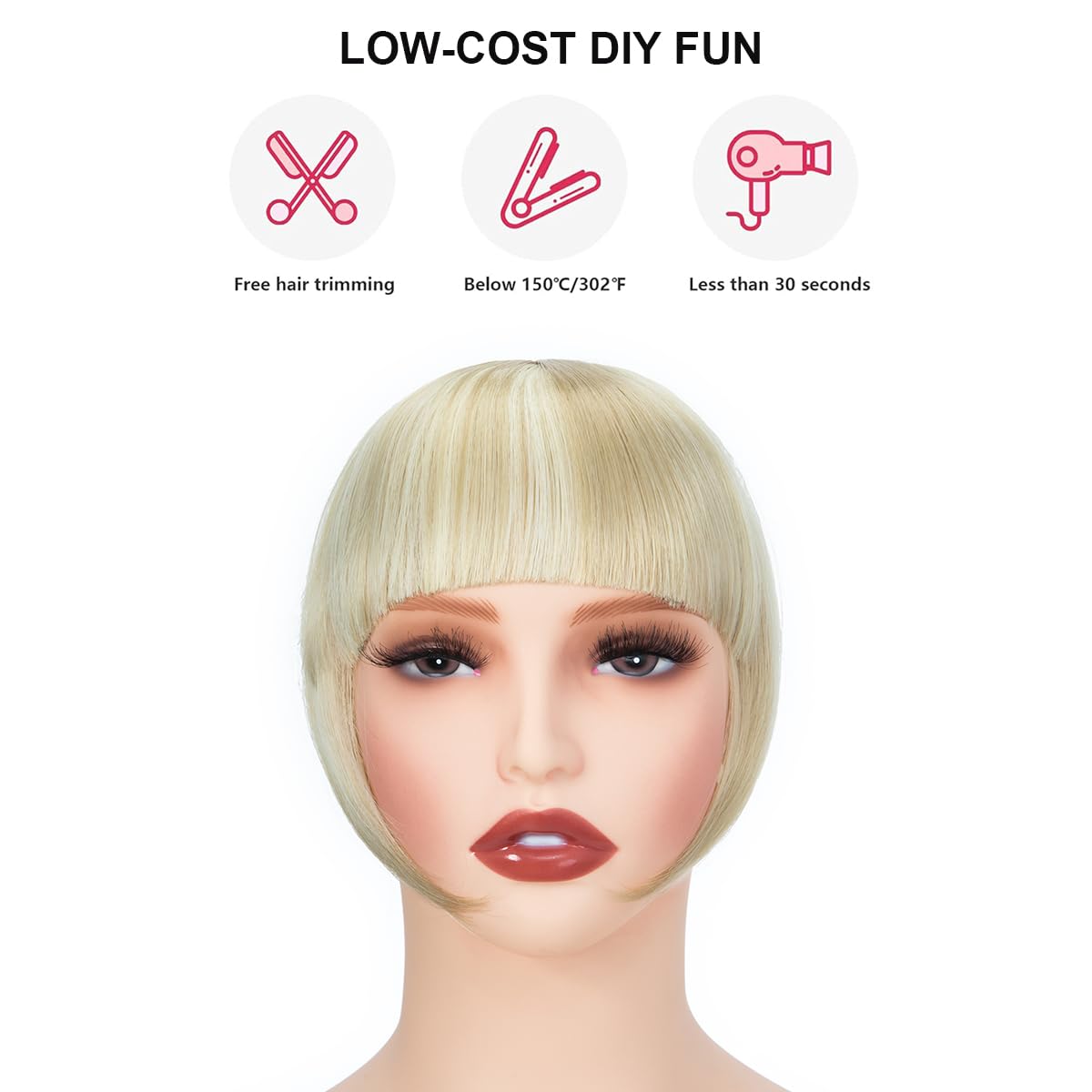 BUYOGET Clip in Fringe Hair Extension Highlight Blonde Straight Fake fringe Clip on Bangs Hair Clip for Women - Image 3