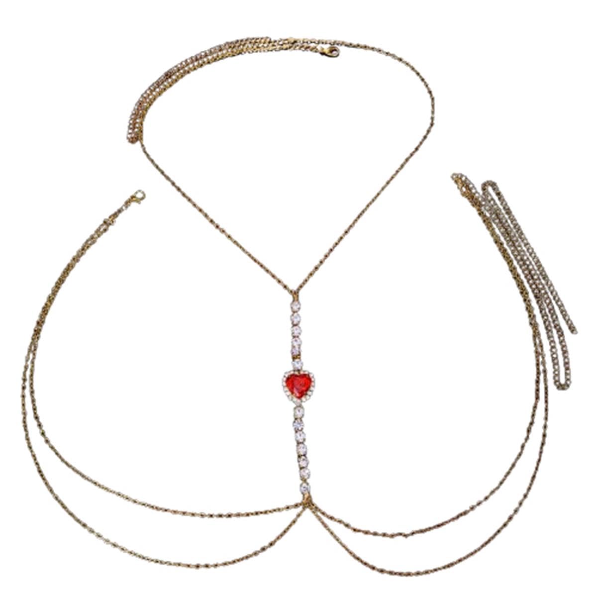 Rhinestone Chest Chain Body Chain Crystal Bikini Bra Chain Summer Beach Nightclub for Women (Gold)