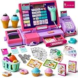 Kinderkasse Registrierkasse Spielzeug Lernspielzeug Set mit Scanner & Musik Funktion (Rosa Lila)