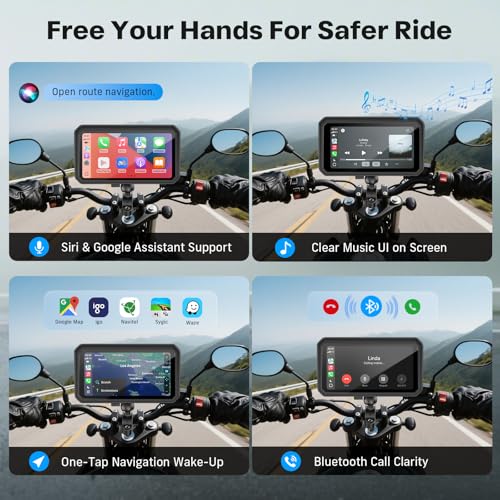 Image of WonVon 6.25 Inch Wireless Motorcycle Carplay GPS Navigation System with Apple Carplay and Android Auto Portable Screen with Dual Bluetooth, Navigation, Siri, Google Assistant with Magnetic Mount