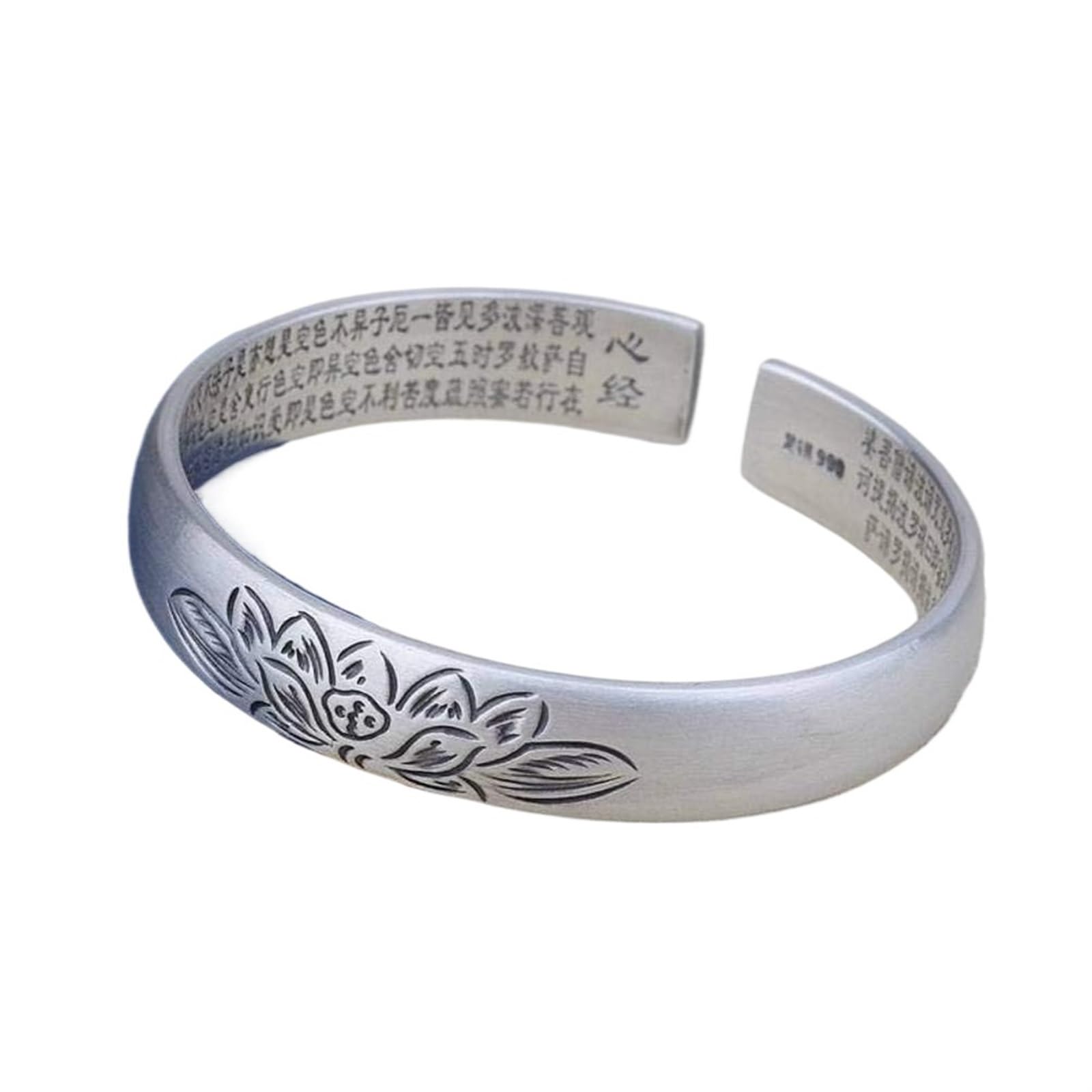 Bracciale in argento, bracciale rigido alla moda, braccialetto in argento 999 Bracciale con detti buddisti vintage Bracciale aperto in argento femminile di fascia alta. I braccialetti da 42 g possono