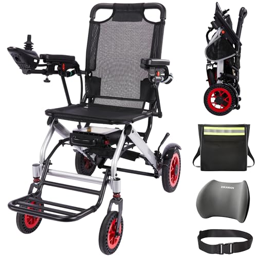Image of Lightweight Electric Wheelchair Foldable - 32lbs Folding Power Chair for Adults with Adjustable Footplate & Lumbar Support, 15 Miles 400W Motor, Removable Battery, Airline Approved - Silver