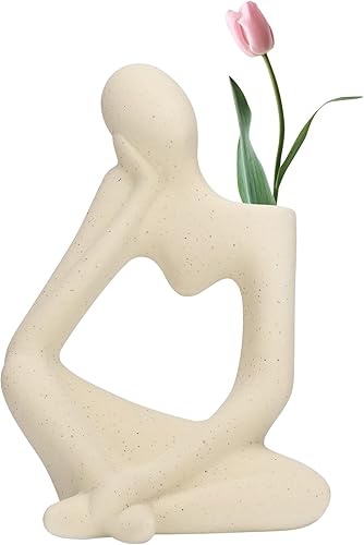 Jarrón blanco de cerámica, florero para decoración moderna del hogar, jarrón de cerámica minimalista para estante y mesa, centros de mesa, sala de