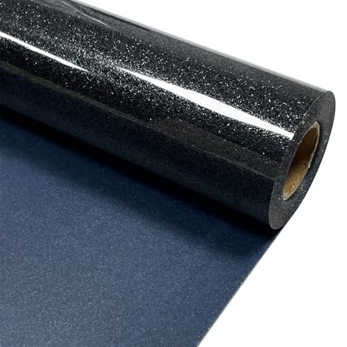 Image of Black Glitter Heat Transfer Vinyl 12 inch x 8 ft HTV for Shirts, Glitter HTV for All Cutter Machine - Easy to Cut & Weed for Heat Vinyl Design (Black)