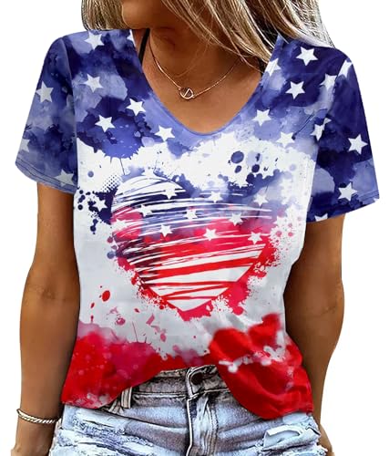 Red White and Blue Tie Dye Shirt Womens 4th of July Tops Patriotic Shirts American Flag Tshirt Independence Day Outfit