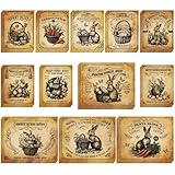 Cholemy 60 Pcs Vintage Easter Poster Label Set French Country Bunny Stickers Retro Easter Jar Stickers Egg Bunny Carrot Decal for Crafts Rustic Farmhouse Kitchen Decor, 12 Styles