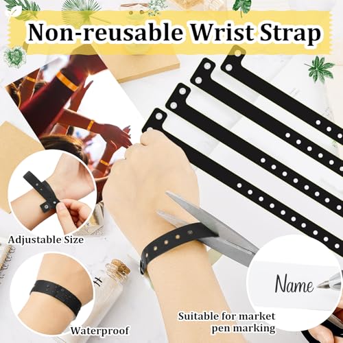 Image of Henoyso 300 Pcs Black Plastic Wristbands for Events Vinyl Waterproof Pool Wristbands Neon Color Plastic Bracelet for Party Events Arm Band Identification for Concerts Carnivals