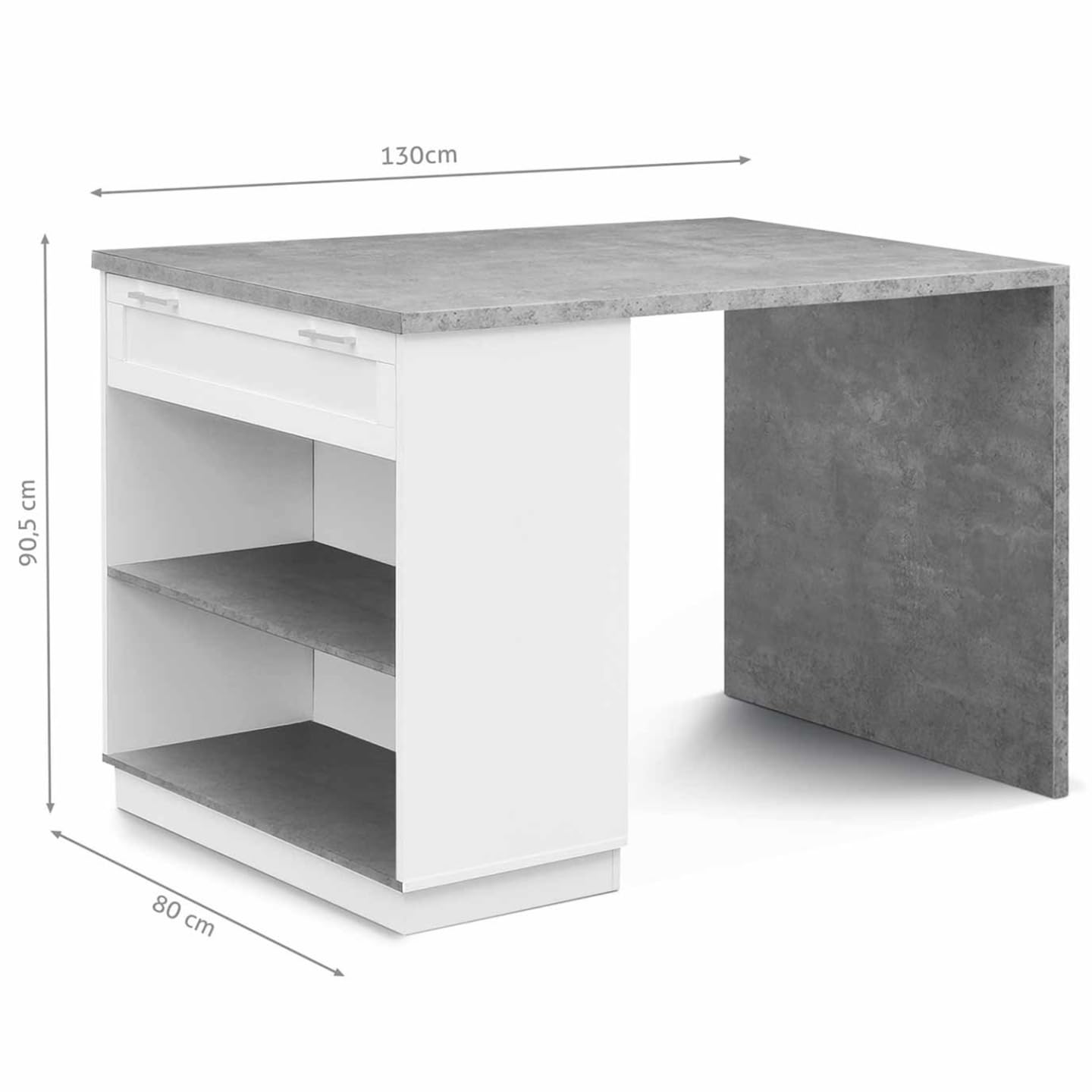 IDMarket - Ilot Central Mange Debout 4 Personnes VITO 130 cm Blanc et Plateau Effet béton