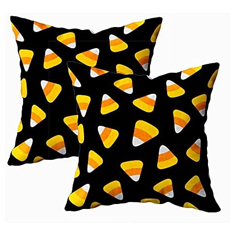 EMMTEEY Halloween Throw Pillow Covers Candy Pillow Covers Candy Corn Happy Halloween Holiday Pillow Covers for Home décor, 16"x16", Set of 2 Cover