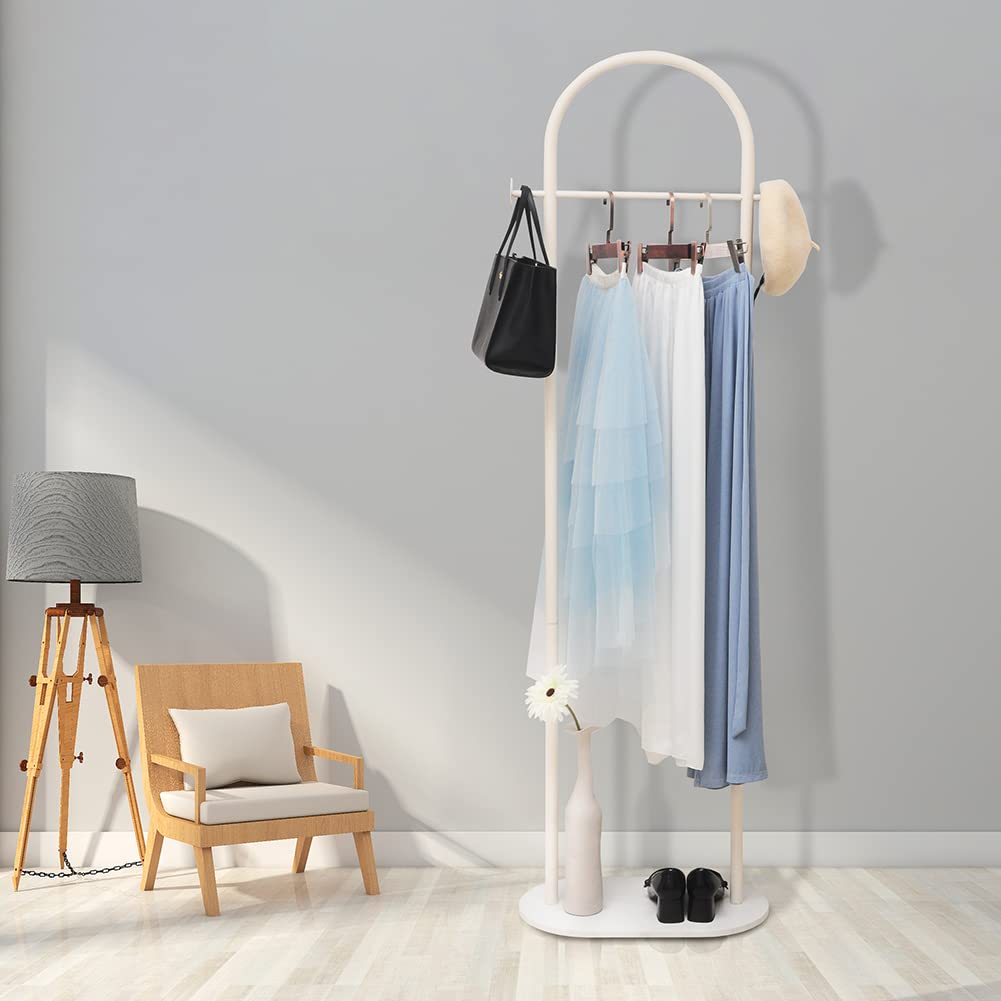 Cre Cra Kledingrek, kapstok op 4 haken, 2 schoenenrekken, kledingstang, wasrek, stabiel, goud, multifunctionele kledingstandaard voor slaapkamer, woonkamer, hal
