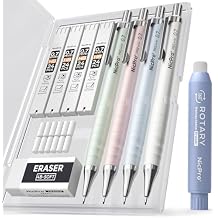 Nicpro Cute Mechanical Pencil Set, 4PCS 0.7mm Pastel Drafting Pencils with 4 Tube HB Lead Refills, 4B Erasers, Rotary Retractable Eraser and Eraser Refill for Writing Sketching Back to School Supplies