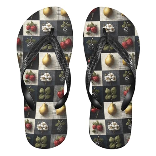 Flip Flop Sandals Vintage Fruit Plaid Print for Women Men Beach Outdoor XS