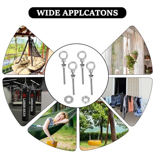 image for KALIONE 4 Pcs 316 Stainless Steel Ring Eye Bolt with Nuts 4'' M6 Eye B